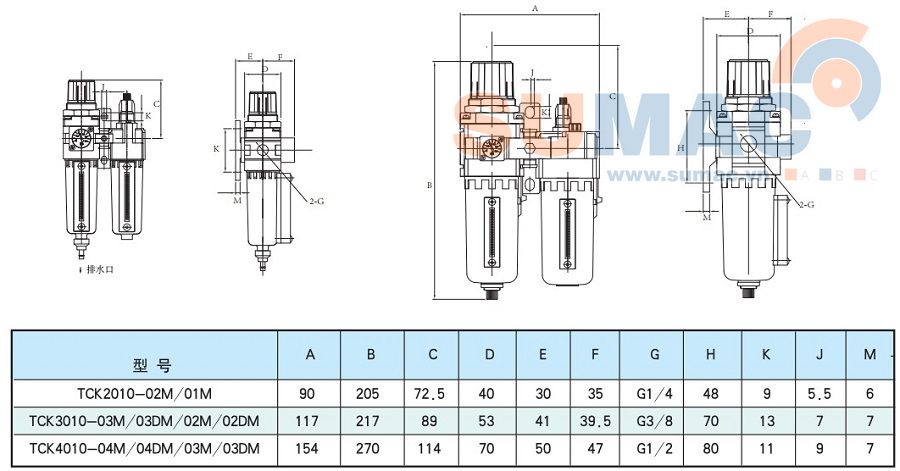 kích thước bộ lọc khí TCK2010, TCK3010, TCK4010