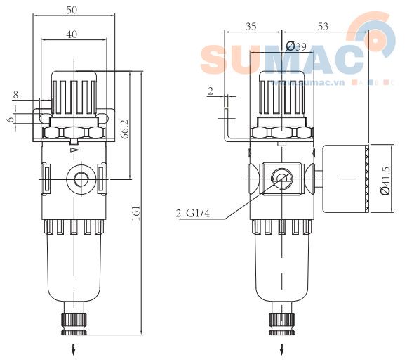 kích thước bộ lọc khí nén GFR2000