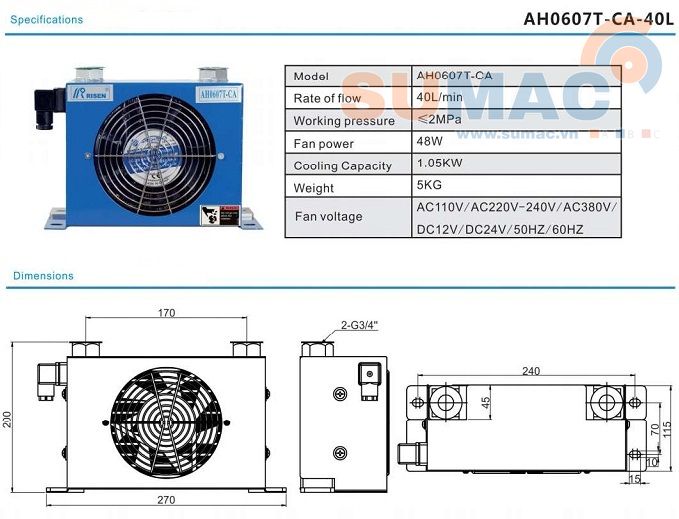 thông số quạt làm mát 40 lít AH0607T-CA