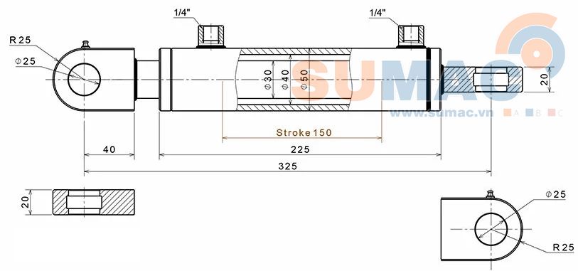 thông số kỹ thuật xi lanh dock hàng hành trình 150mm