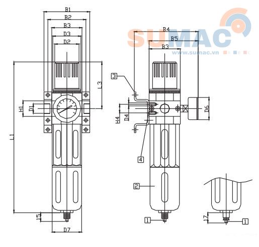 kích thước bộ lọc điều áp LFR