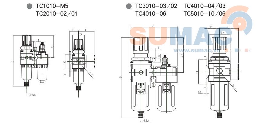 THÔNG SỐ KỸ THUẬT BỘ LỌC KHÍ NÉN XẢ TỰ ĐỘNG TC2010-02 TC3010-03 TC4010-04 TC4010-06 TC5010-06 TC5010-10