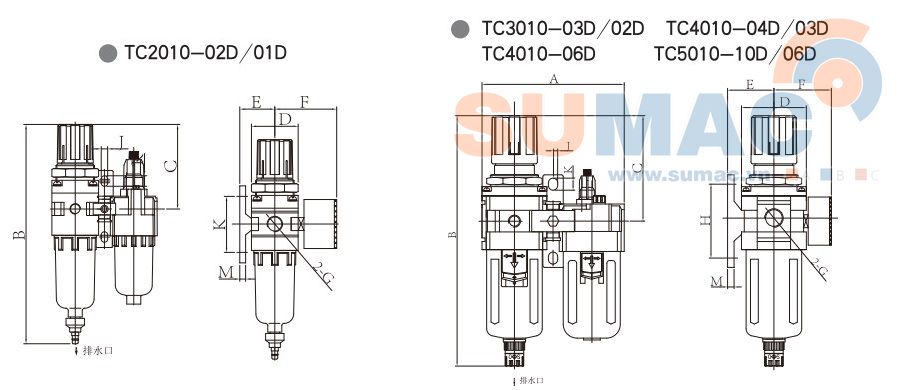 THÔNG SỐ KỸ THUẬT BỘ LỌC KHÍ NÉN XẢ TỰ ĐỘNG TC2010-02D TC3010-03D TC4010-04D TC4010-06D TC5010-06D TC5010-10D