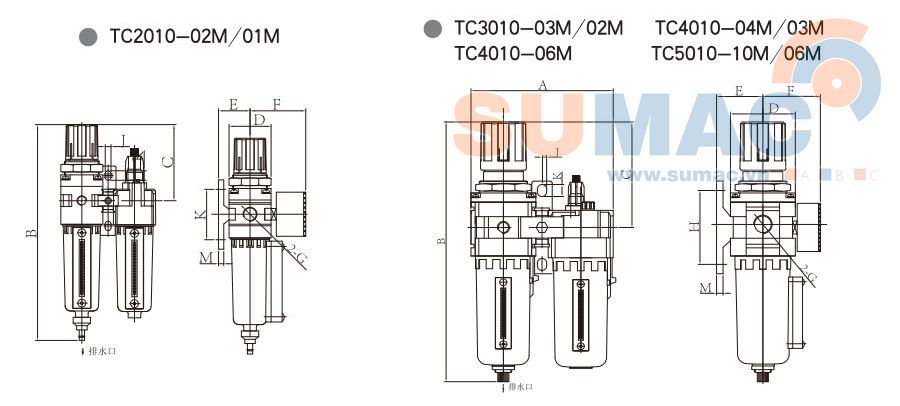 THÔNG SỐ KỸ THUẬT BỘ LỌC KHÍ NÉN XẢ TỰ ĐỘNG TC2010-02M TC3010-03M TC4010-04M TC4010-06M TC5010-06M TC5010-10M