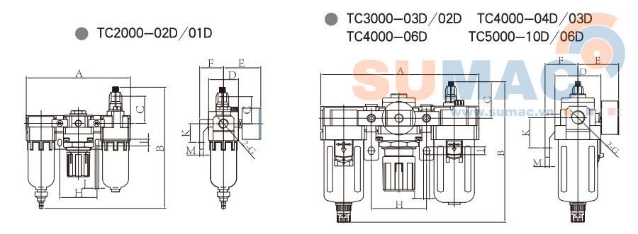 THÔNG SỐ KỸ THUẬT BỘ LỌC KHÍ NÉN XẢ TỰ ĐỘNG TC2000-02D TC3000-03D TC4000-04D TC5000-10D 