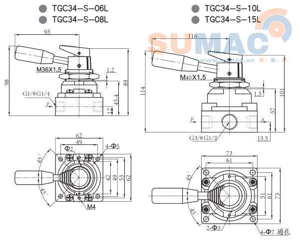 thông số kỹ thuật van gạt tay TGC34