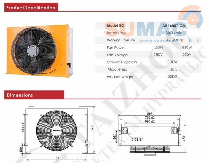 thông số kỹ thuật quạt làm mát 300 lít AH1680T-CA