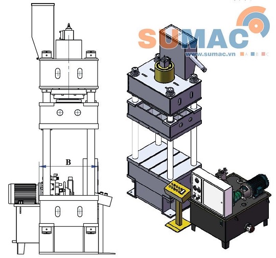 thông số kỹ thuật máy ép 4 trụ 100 tấn có bàn nhiệt