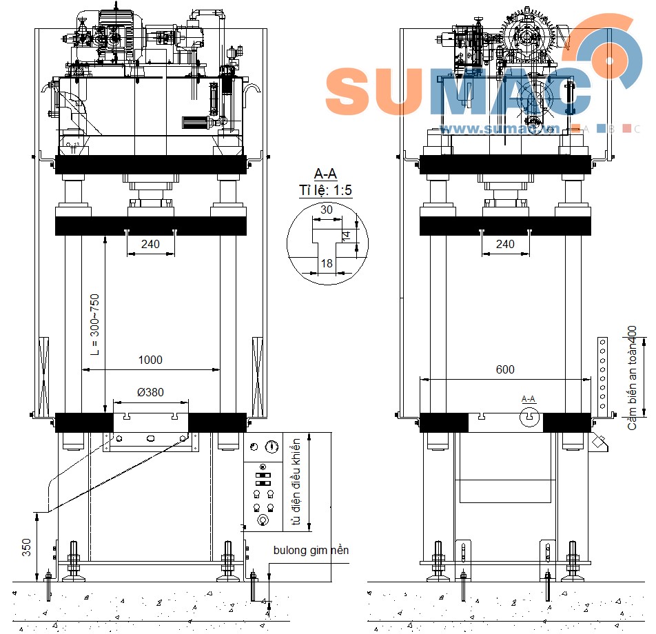 thông số máy ép thủy lực 4 trụ 10 tấn