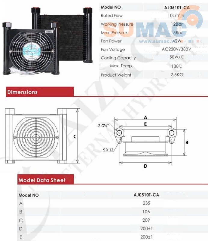 thông số kỹ thuật quạt làm mát dầu 10 lít AJ0510T-CA