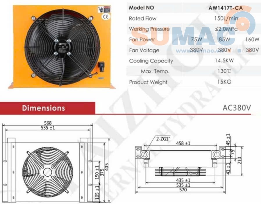 thông số kỹ thuật quạt làm mát 150 lít AH1417T-CA