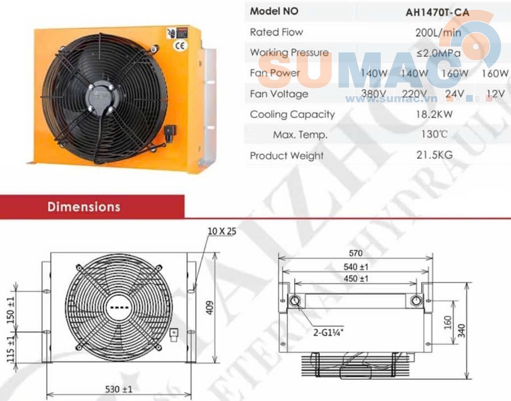 thông số quạt làm mát dầu 200 lít AH1470t-CA