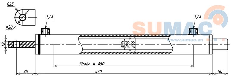 xi lanh bửng nâng hành trình 450mm