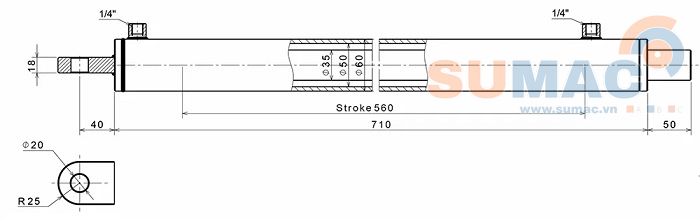 xi lanh bửng nâng hành trình 560mm