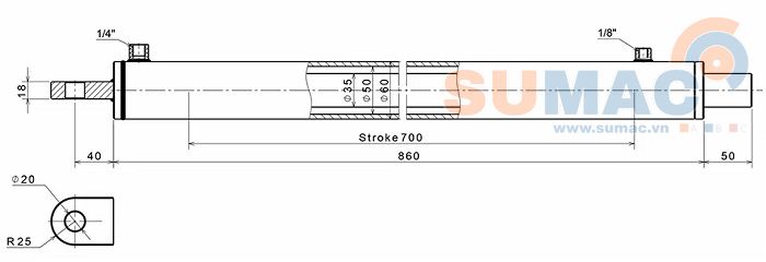 xi lanh bửng nâng hành trình 700mm