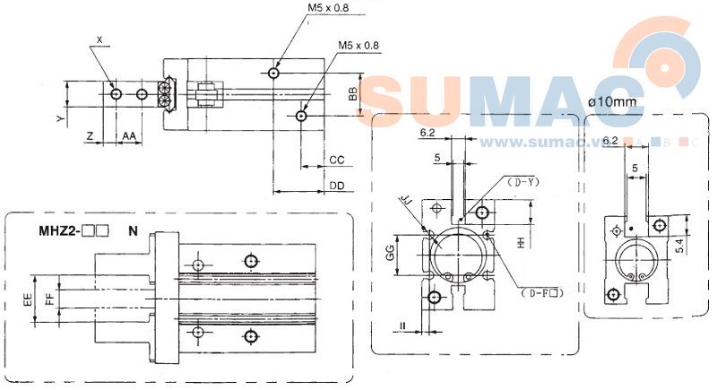 THÔNG SỐ XI LANH KẸP MHZ2