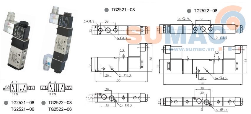 van điện từ khí nén TG2521-08, TG2522-08