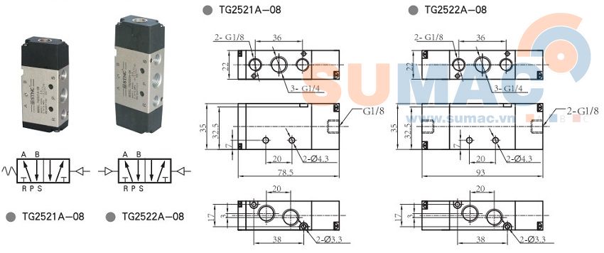 van điện từ khí nén TG2521A-08, TG2522A-08