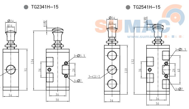 THÔNG SỐ KỸ THUẬT VAN GẠT TAY KHÍ NÉN TG2341H-15, TG2541-15