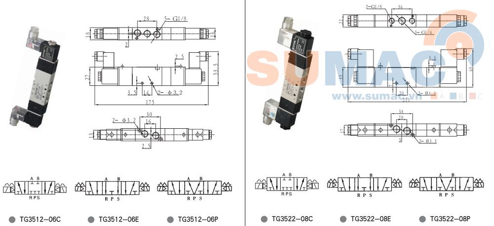 van khí điện từ TG3512-06C, TG3522-08C