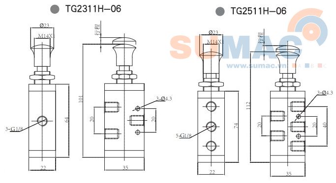 THÔNG SỐ KỸ THUẬT VAN GẠT TAY KHÍ NÉN TG2311H-06, TG2511H-06