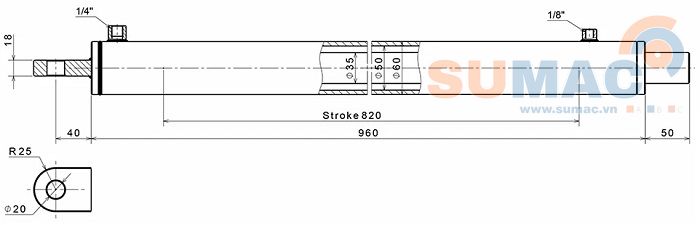 xi lanh bửng nâng hành trình 820mm