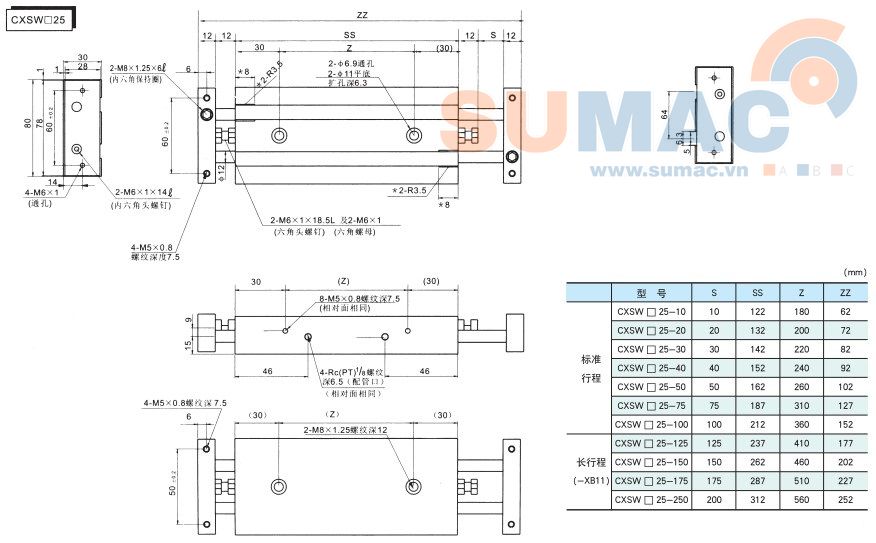 XI LANH KHÍ NÉN 2 ĐẦU CXSW25