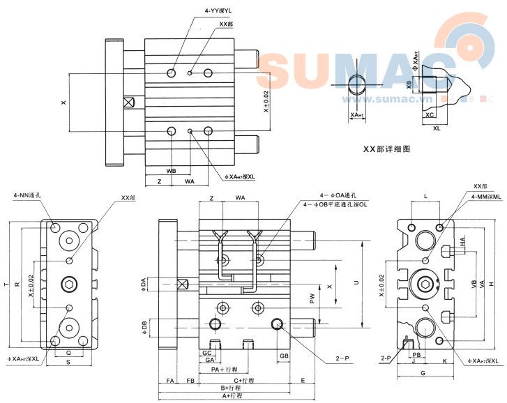 thông số xi lanh 3 ty MGPL12, MGPL16. MGPL20, MGPL25, MGPM12, MGPM16. MGPM20, MGPM25, 