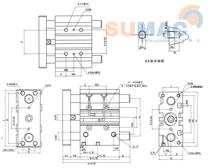 thông số xi lanh khí 3 ty MGPM, MGPL