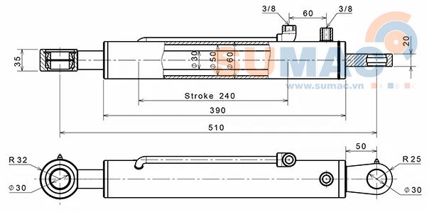 xi lanh máy bẻ đai hành trình 240mm