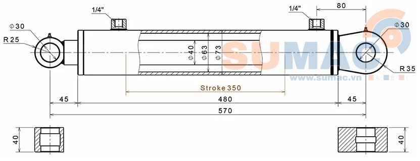 xi lanh thủy lực 63 hành trình 350 mm lắp dock leveler